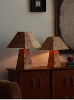 Alder Sculptural Burl Wood Table Lamp with Geometric Shade