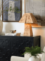Alder Sculptural Burl Wood Table Lamp with Geometric Shade