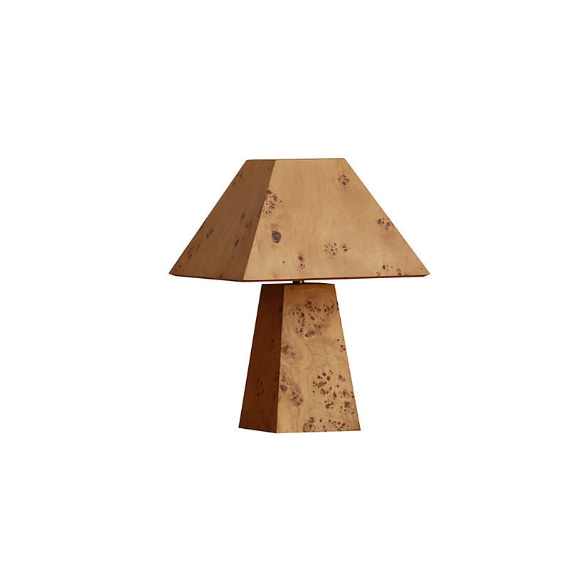Alder Sculptural Burl Wood Table Lamp with Geometric Shade