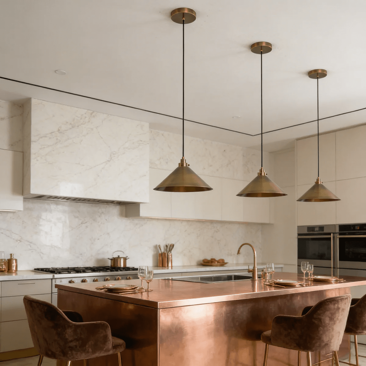 Alessia Cone Pendant Light in Antique Brass – Modern Minimalist Ceiling Lamp
