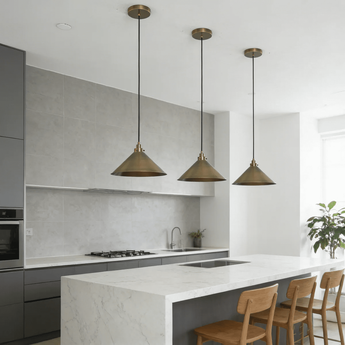 Alessia Cone Pendant Light in Antique Brass – Modern Minimalist Ceiling Lamp