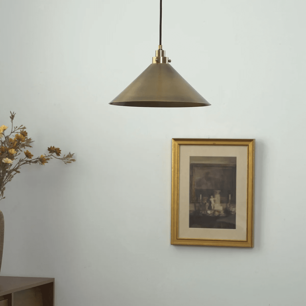 Alessia Cone Pendant Light in Antique Brass – Modern Minimalist Ceiling Lamp
