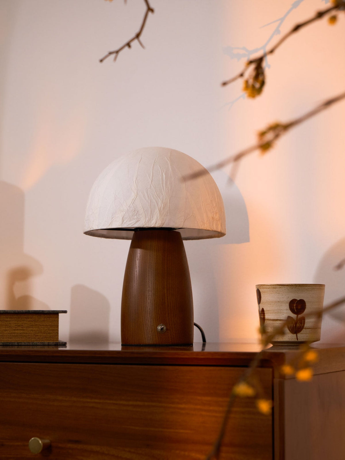 Myco Mushroom Table Lamp with Walnut Wood Base and LED