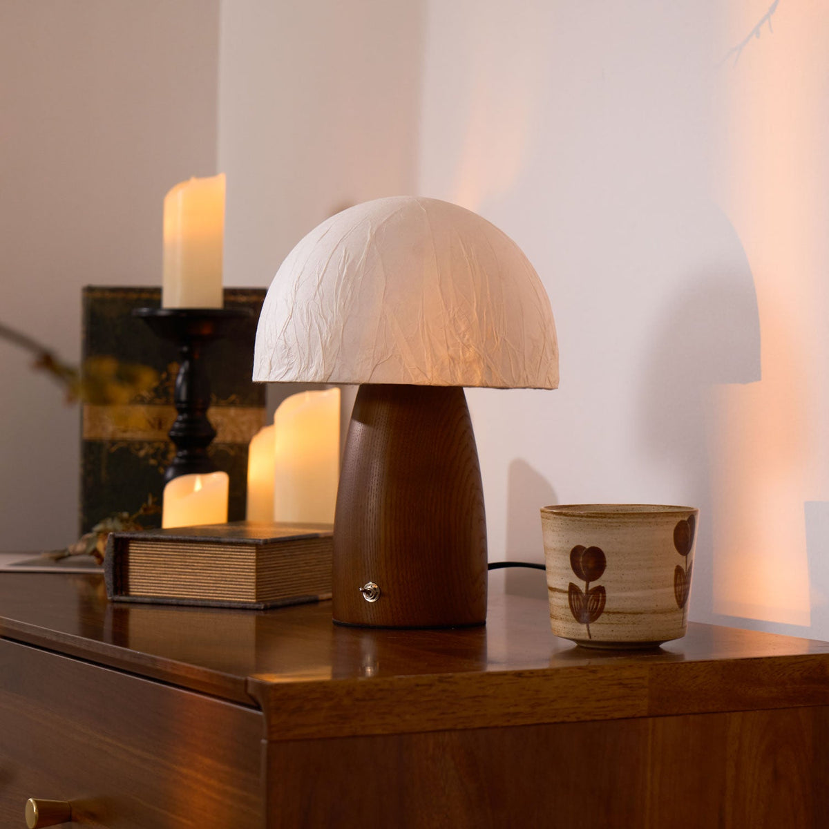 Myco Mushroom Table Lamp with Walnut Wood Base and LED