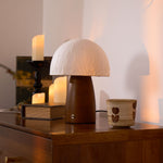 Myco Mushroom Table Lamp with Walnut Wood Base and LED