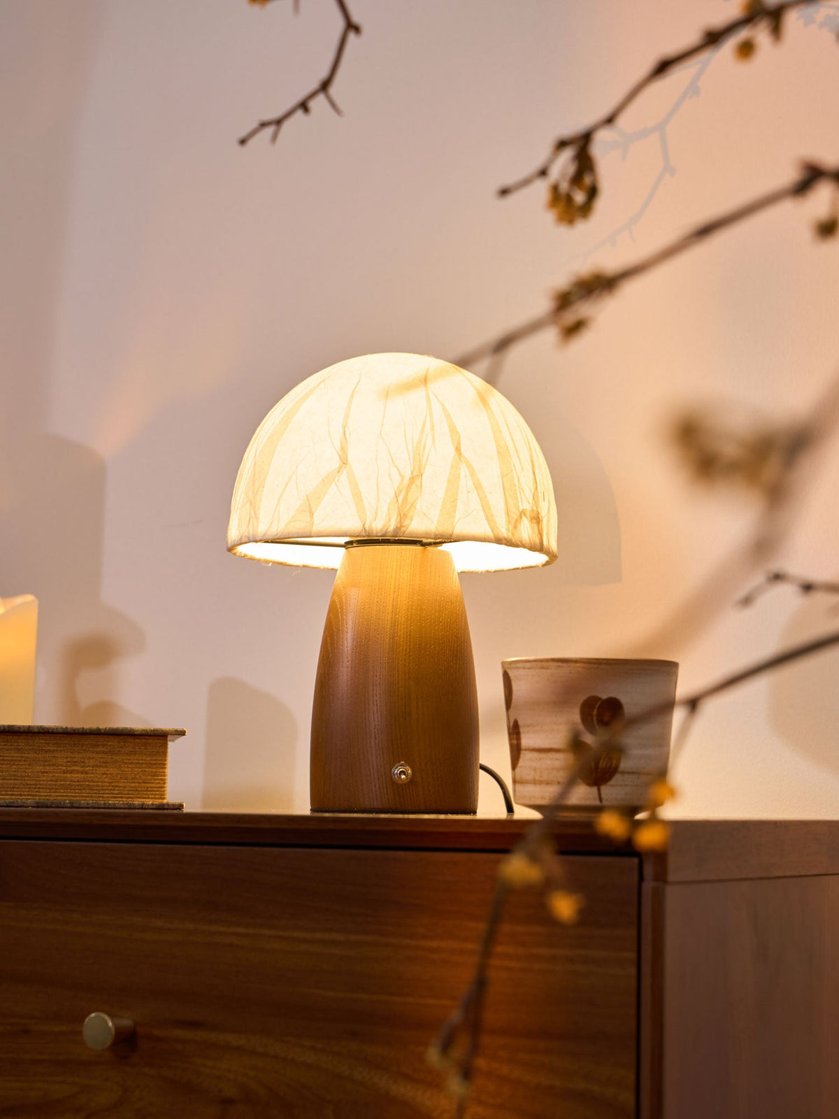 Myco Mushroom Table Lamp with Walnut Wood Base and LED