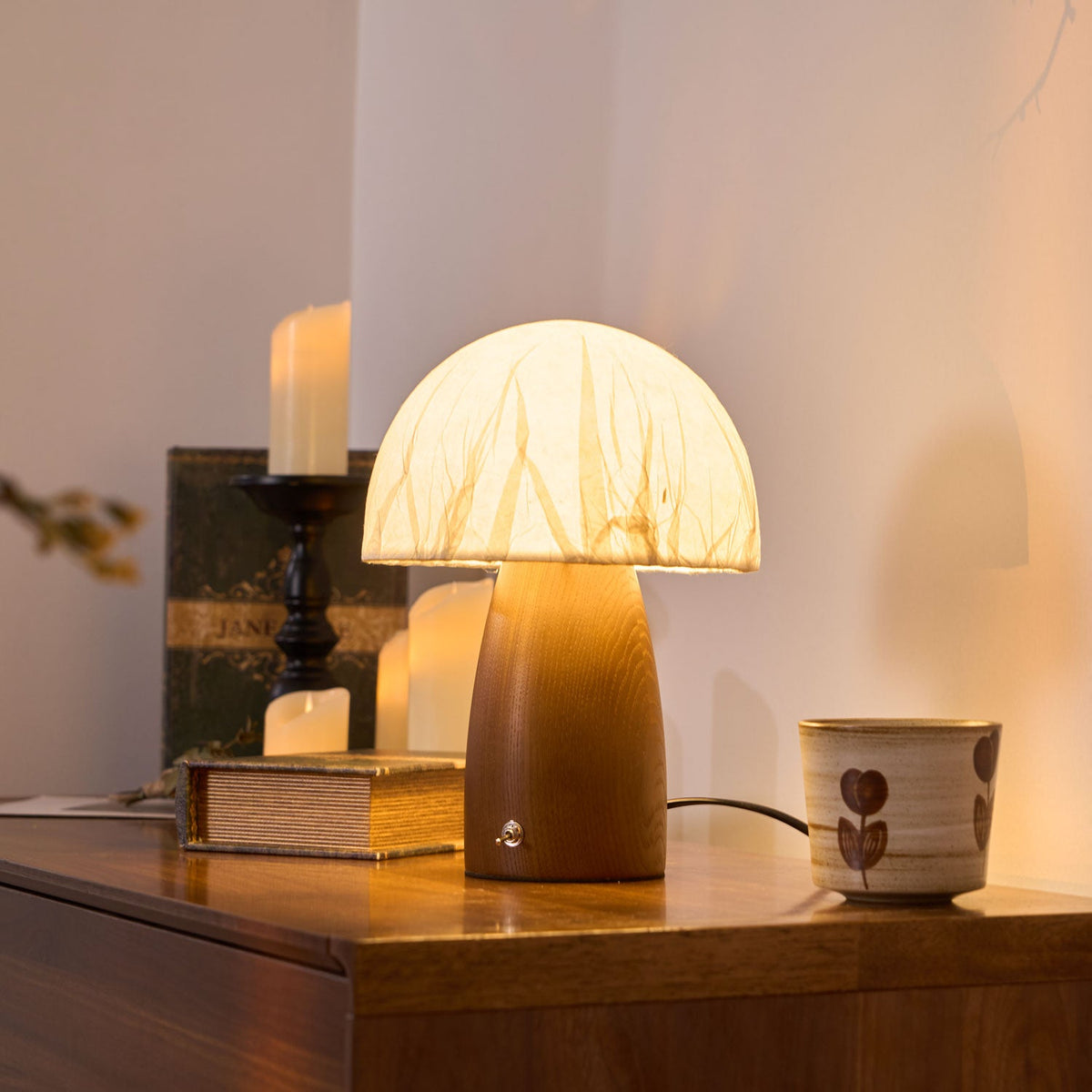 Myco Mushroom Table Lamp with Walnut Wood Base and LED