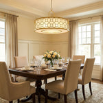 Allegretto Round Pendant Light in Burnished Gold Leaf with Linen Shade