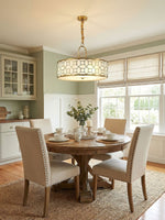 Allegretto Round Pendant Light in Burnished Gold Leaf with Linen Shade