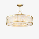 Allegretto Round Pendant Light in Burnished Gold Leaf with Linen Shade