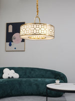 Allegretto Round Pendant Light in Burnished Gold Leaf with Linen Shade