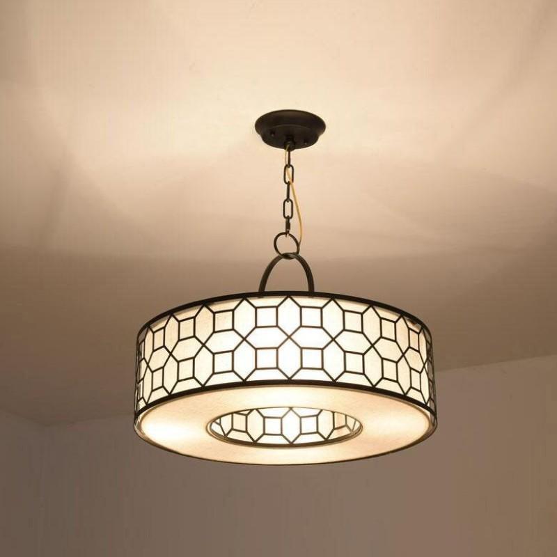 Allegretto Round Pendant Light in Burnished Gold Leaf with Linen Shade