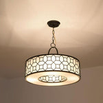 Allegretto Round Pendant Light in Burnished Gold Leaf with Linen Shade