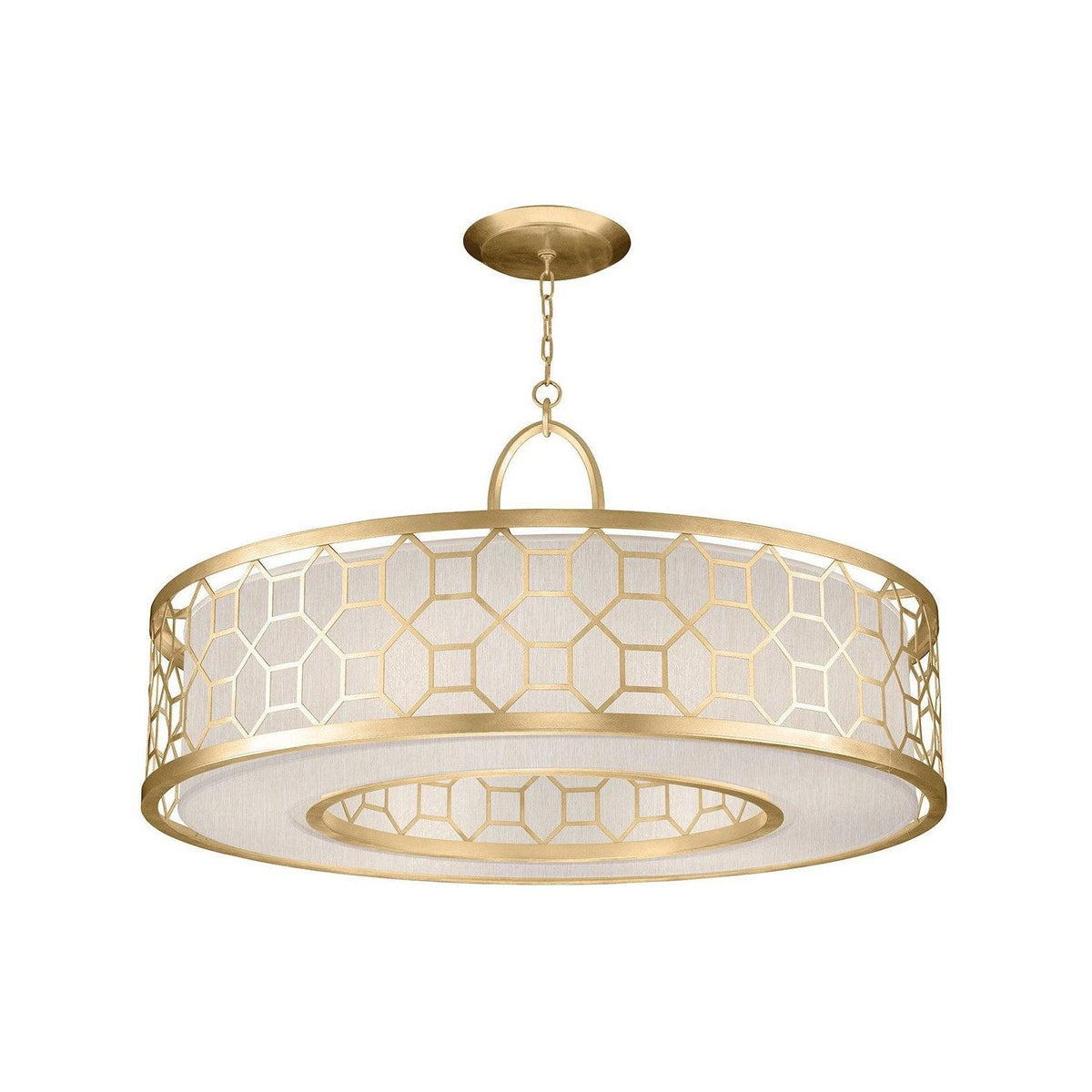 Allegretto Round Pendant Light in Burnished Gold Leaf with Linen Shade