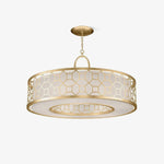 Allegretto Round Pendant Light in Burnished Gold Leaf with Linen Shade