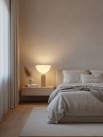 Alto Sculptural Travertine Table Lamp with Opal Glass Shade