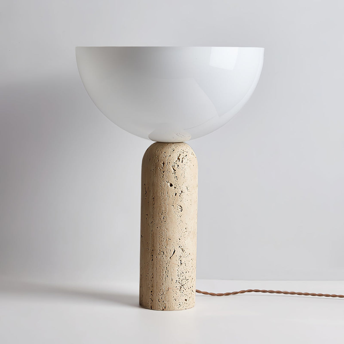 Alto Sculptural Travertine Table Lamp with Opal Glass Shade