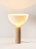 Alto Sculptural Travertine Table Lamp with Opal Glass Shade