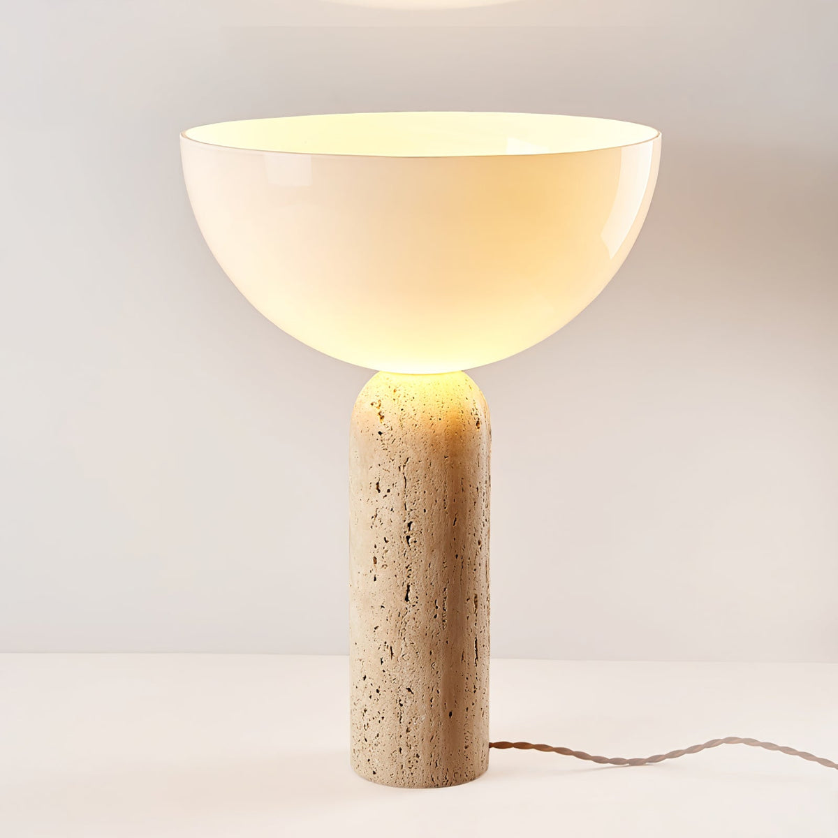 Alto Sculptural Travertine Table Lamp with Opal Glass Shade