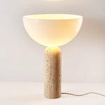 Alto Sculptural Travertine Table Lamp with Opal Glass Shade