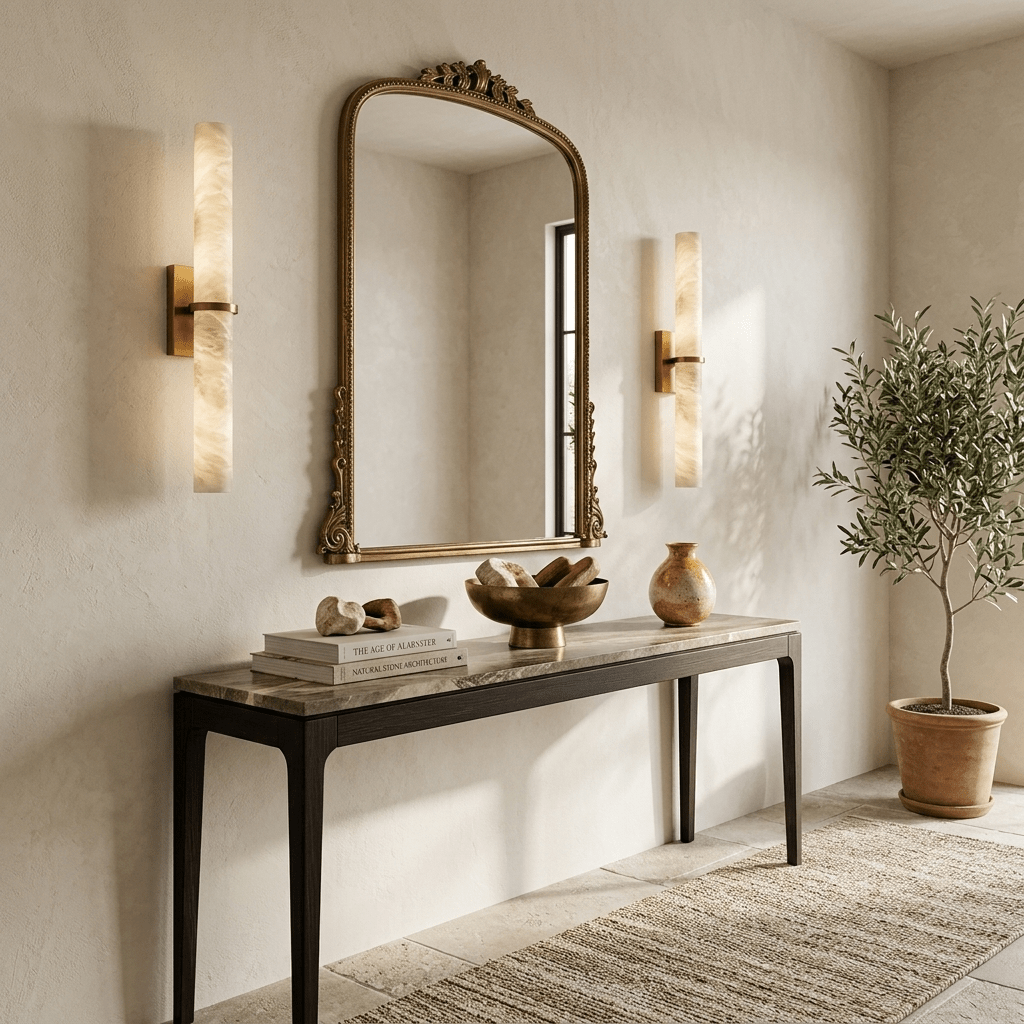 Aluna Alabaster Bar Wall Sconce in Brushed Brass