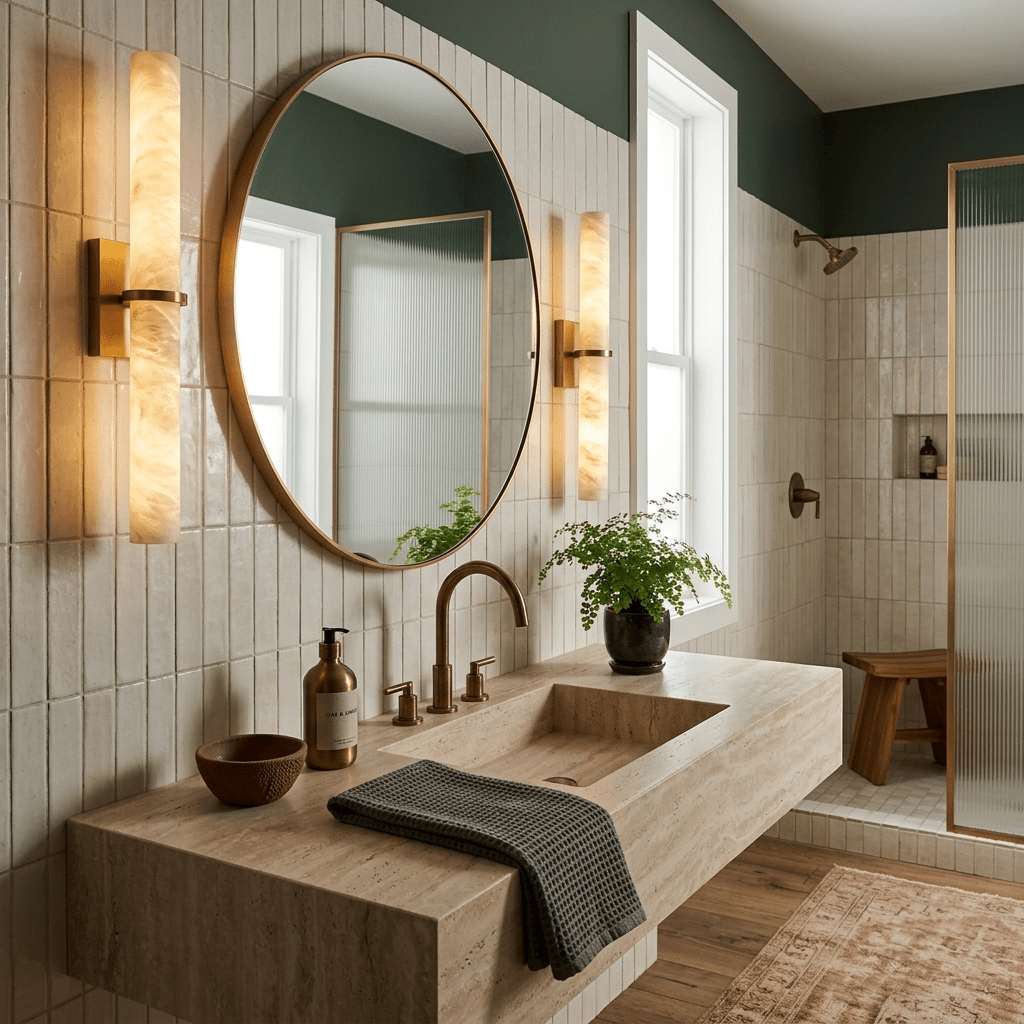 Aluna Alabaster Bar Wall Sconce in Brushed Brass