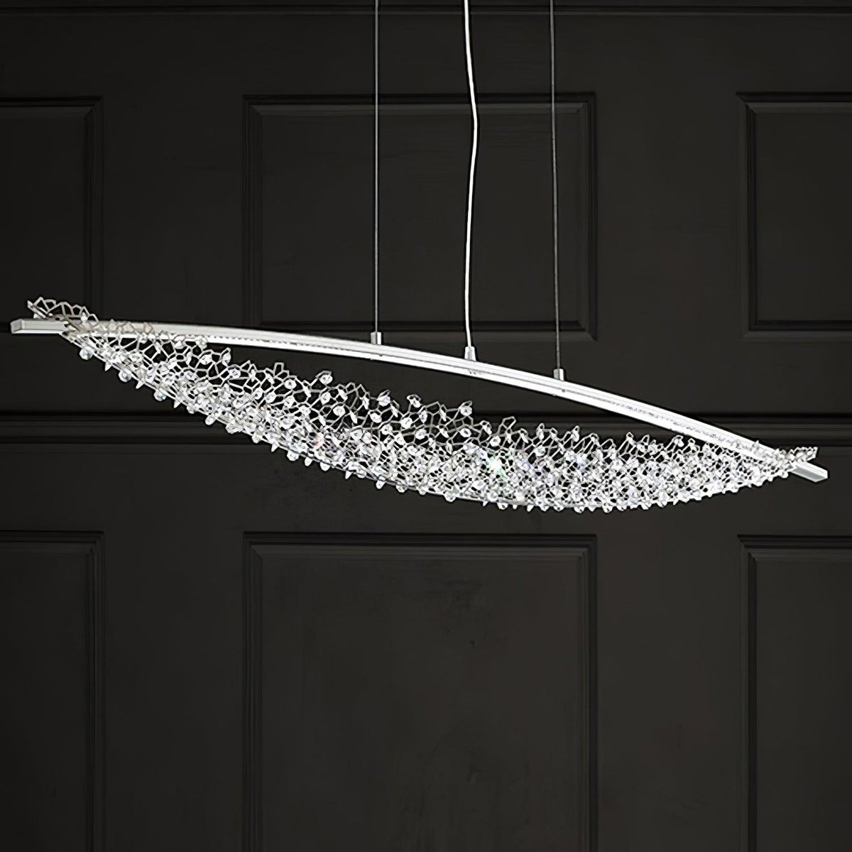 Amaca Crystal LED Linear Pendant Light, Modern Minimalist Chandelier