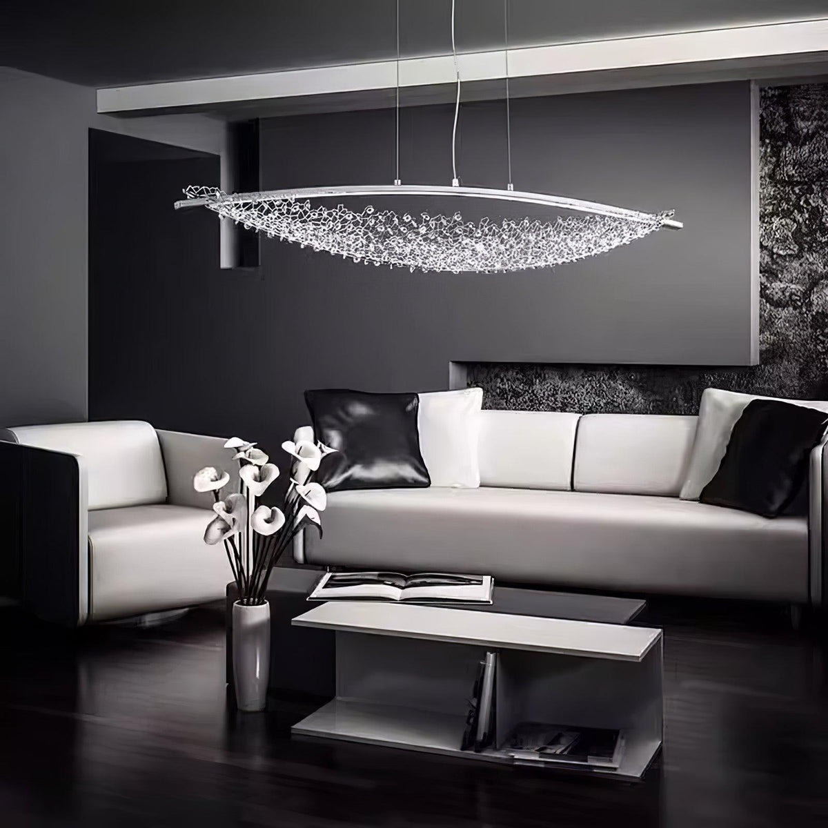 Amaca Crystal LED Linear Pendant Light, Modern Minimalist Chandelier