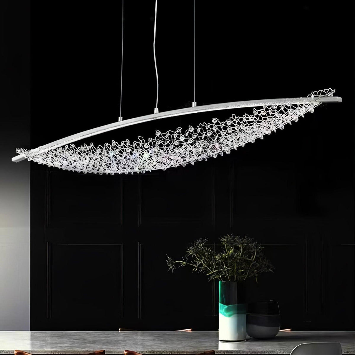 Amaca Crystal LED Linear Pendant Light, Modern Minimalist Chandelier