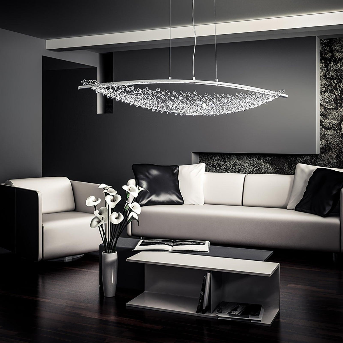 Amaca Crystal LED Linear Pendant Light, Modern Minimalist Chandelier