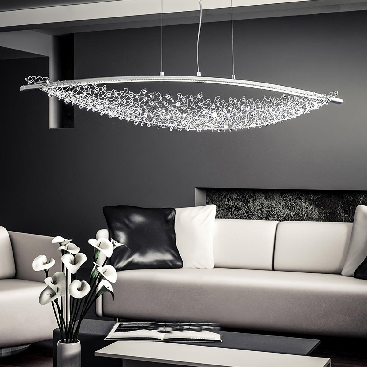 Amaca Crystal LED Linear Pendant Light, Modern Minimalist Chandelier