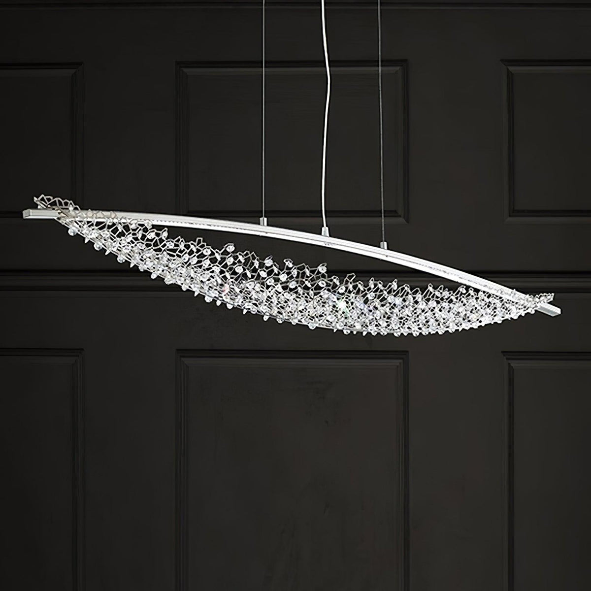 Amaca Crystal LED Linear Pendant Light, Modern Minimalist Chandelier