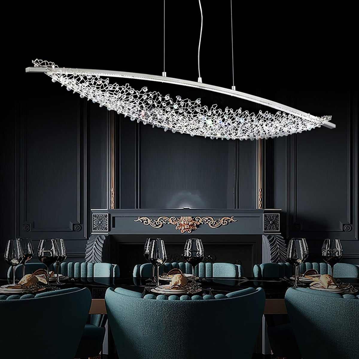 Amaca Crystal LED Linear Pendant Light, Modern Minimalist Chandelier