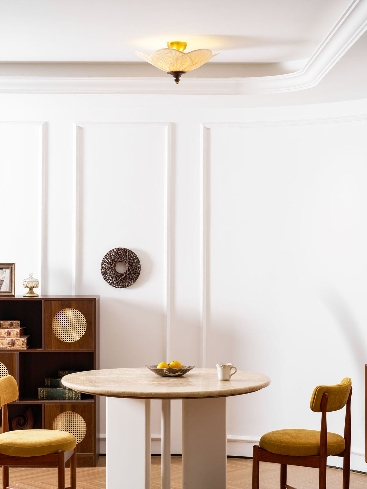 Amara Bloom Flush Mount Ceiling Light – Modern Fabric & Wood Semi-Flush Fixture
