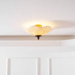 Amara Bloom Flush Mount Ceiling Light – Modern Fabric & Wood Semi-Flush Fixture