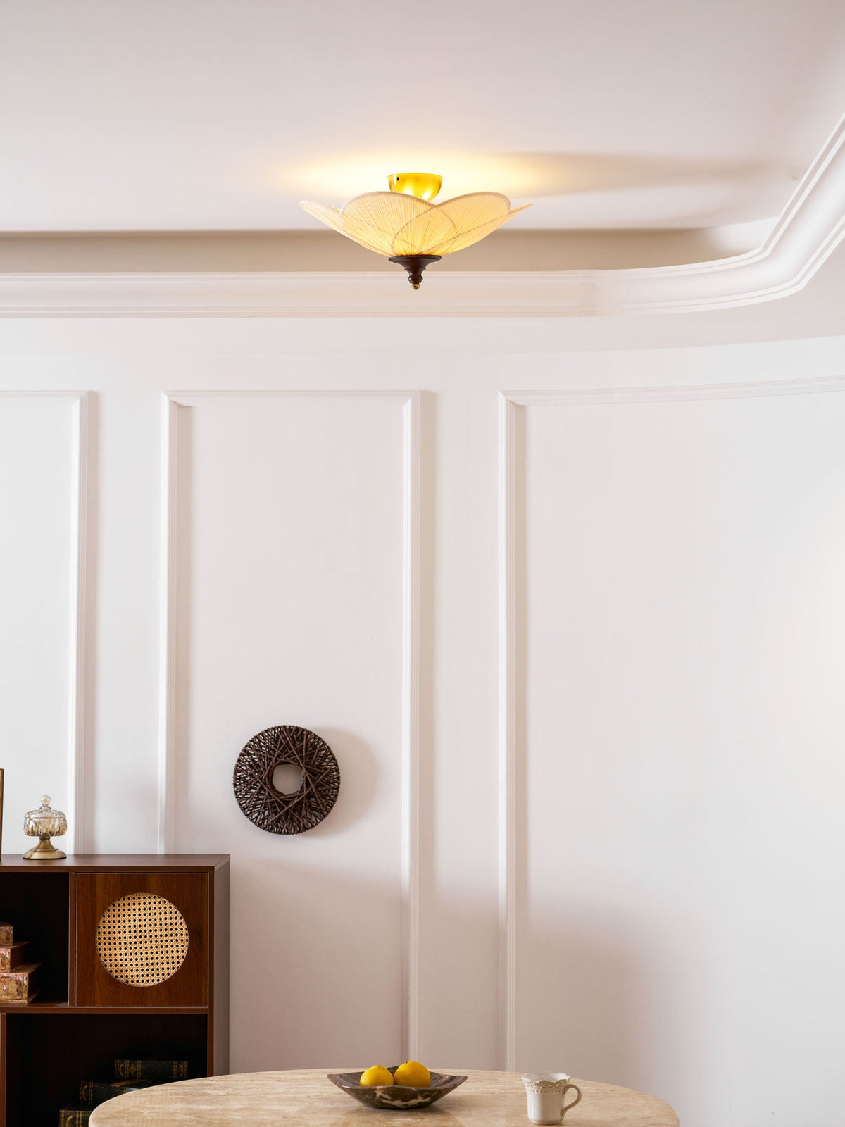 Amara Bloom Flush Mount Ceiling Light – Modern Fabric & Wood Semi-Flush Fixture