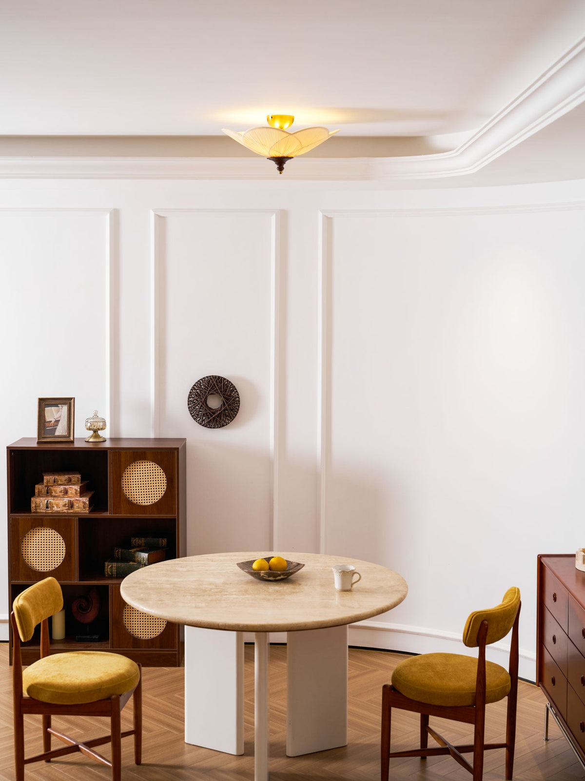 Amara Bloom Flush Mount Ceiling Light – Modern Fabric & Wood Semi-Flush Fixture