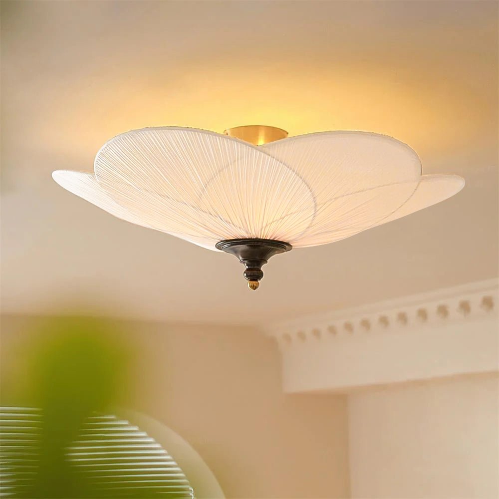 Amara Bloom Flush Mount Ceiling Light – Modern Fabric & Wood Semi-Flush Fixture