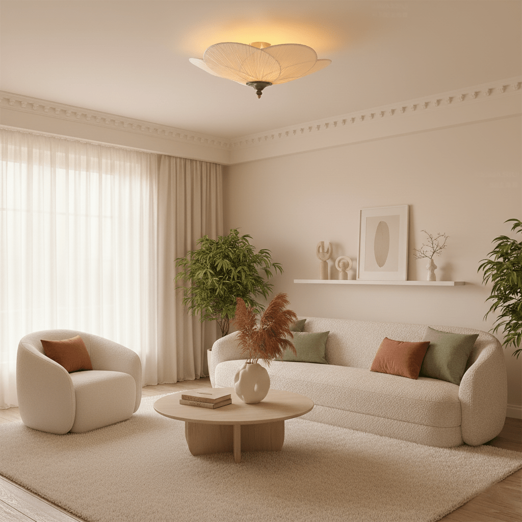 Amara Bloom Flush Mount Ceiling Light – Modern Fabric & Wood Semi-Flush Fixture