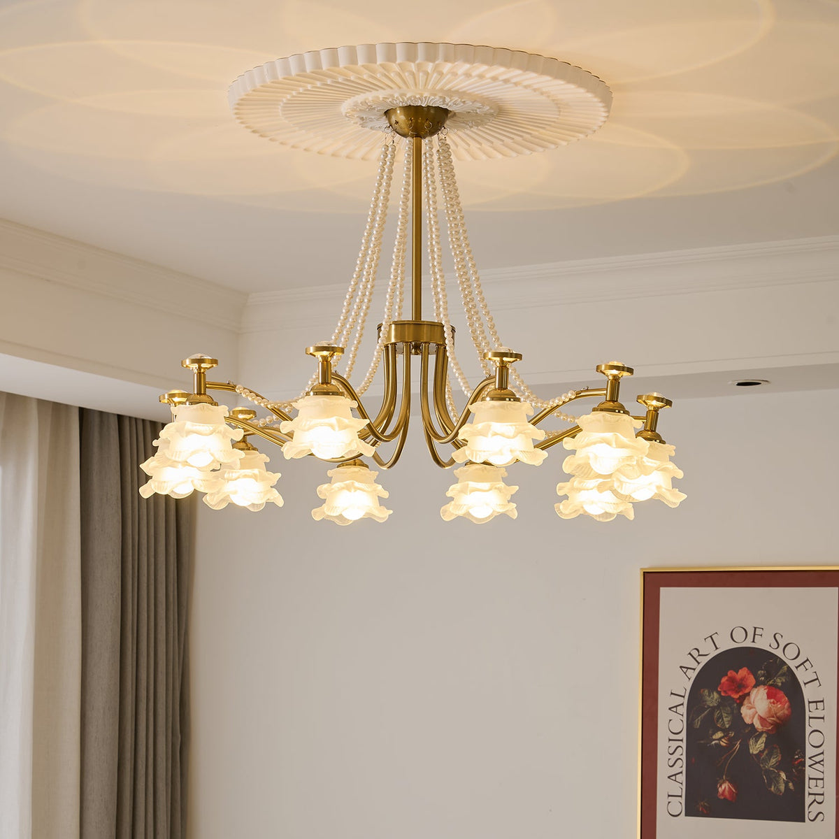 Amaris Rose Chandelier – Modern Gold Glass Pendant Light for Dining Room and Living Room