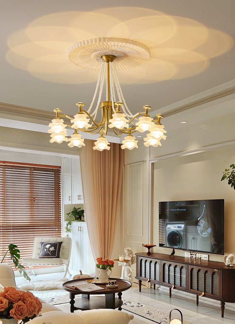 Amaris Rose Chandelier – Modern Gold Glass Pendant Light for Dining Room and Living Room