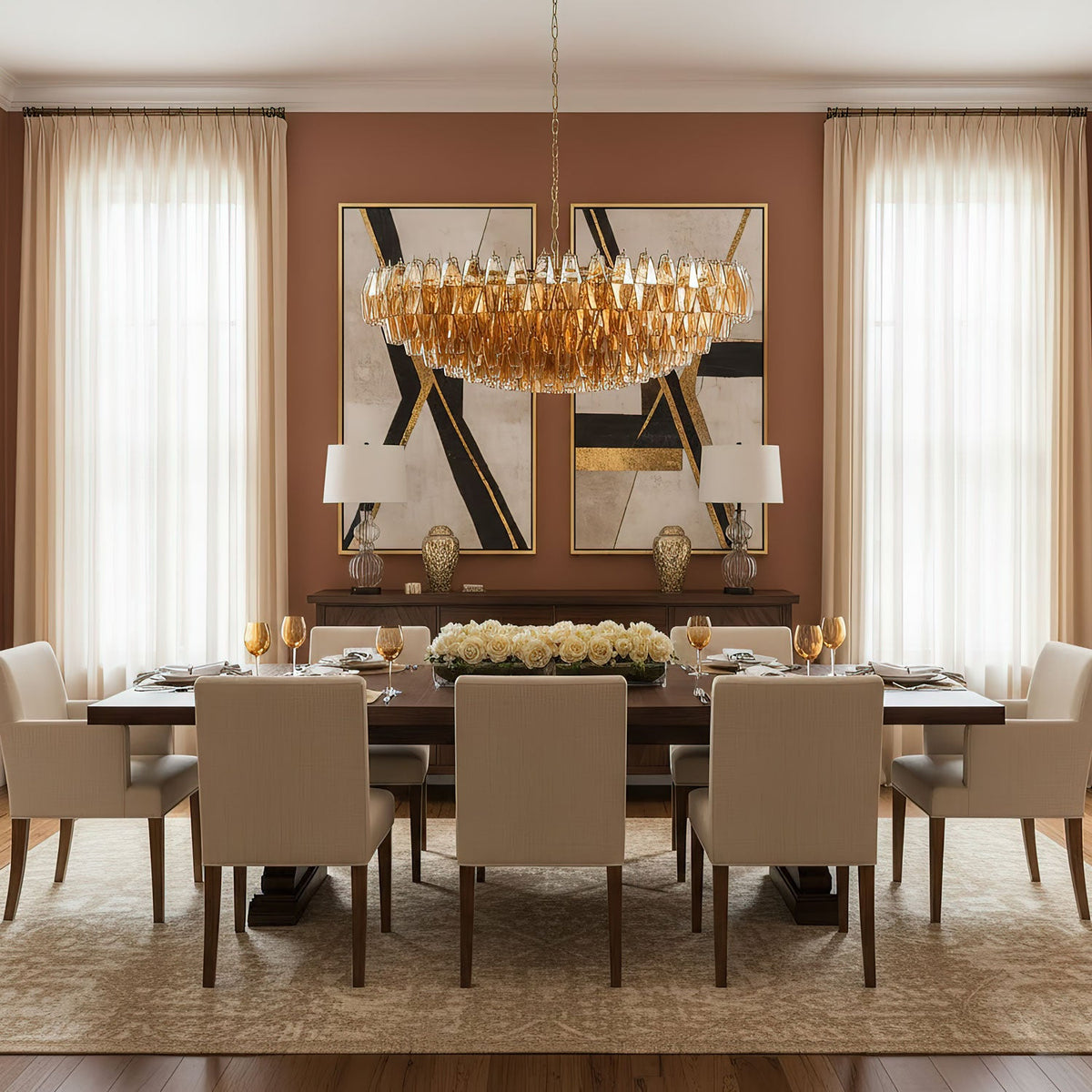 Amber Sorrento Multi-Tier Glass Chandelier, 59-Inch Wide Statement Lighting