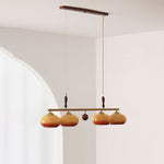 Amber Trio Pendant Light – Brass & Wood Linear Chandelier