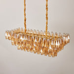 Amber Prism Glass Chandelier with Gold Frame – Modern Luxury Lighting