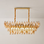 Amber Prism Glass Chandelier with Gold Frame – Modern Luxury Lighting