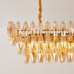 Amber Prism Glass Chandelier with Gold Frame – Modern Luxury Lighting