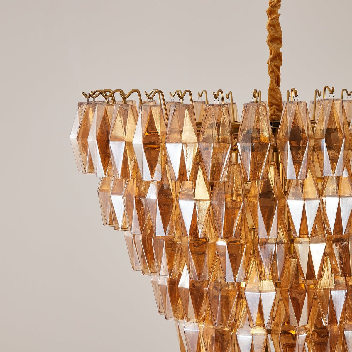 Amber Empire Chandelier — Hand-Blown Faceted Glass, Gold Brass Frame