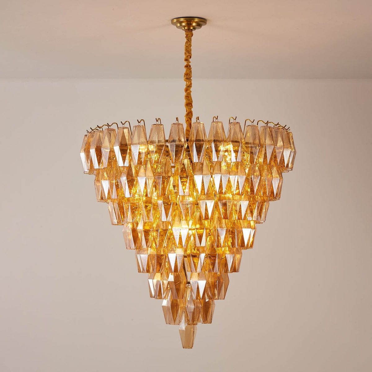 Amber Empire Chandelier — Hand-Blown Faceted Glass, Gold Brass Frame
