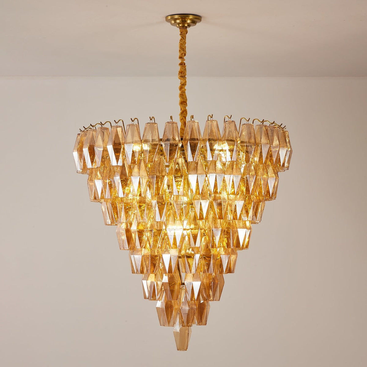Amber Empire Chandelier — Hand-Blown Faceted Glass, Gold Brass Frame