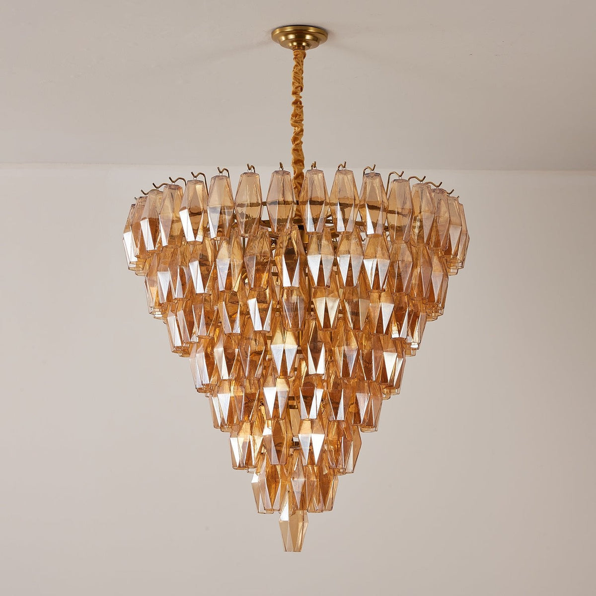 Amber Empire Chandelier — Hand-Blown Faceted Glass, Gold Brass Frame